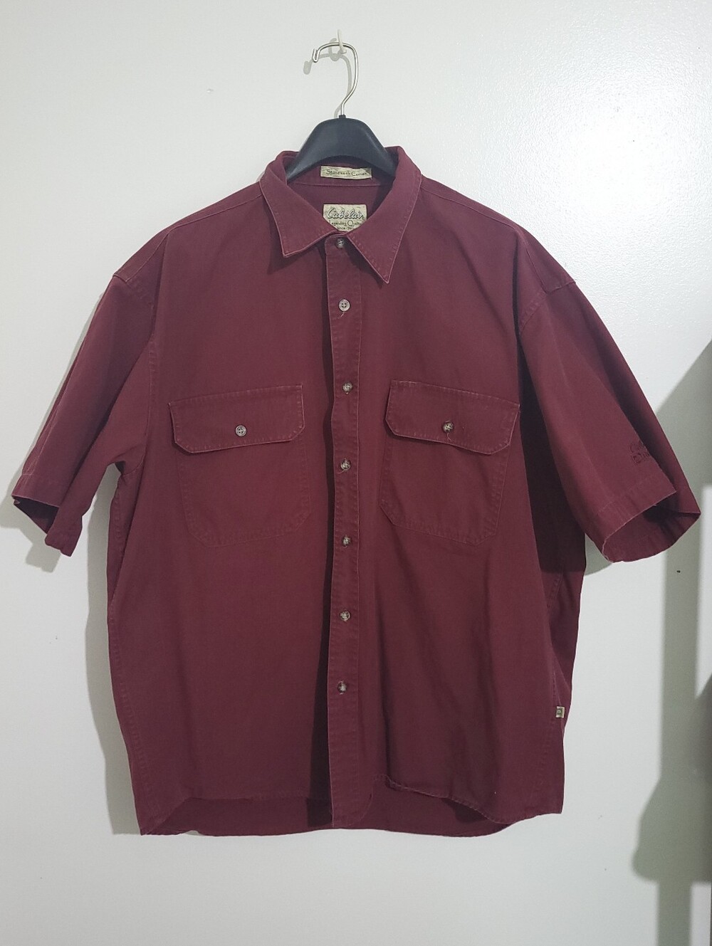 Cabela's Roughneck 100% Cotton Heavy Button Shirt Utility Work Shirt Burgundy